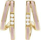 14K Gold Round Natural Diamond Accented Double-Row Enamel Hoop Earrings - Yellow Gold - view 2