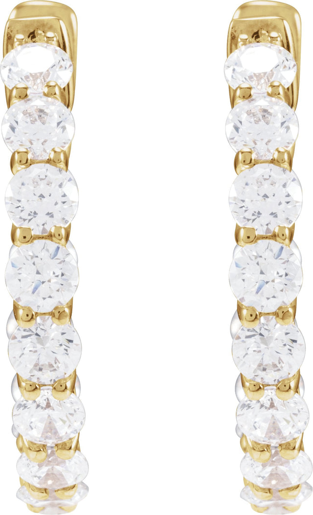 14K Gold Round Lab-Grown Diamond Inside-Outside Hoop Earrings – 2.8mm Stones - Yellow Gold - view 3