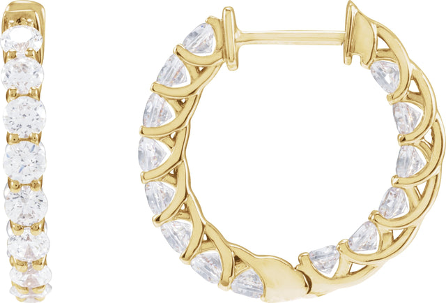 14K Gold Round Lab-Grown Diamond Inside-Outside Hoop Earrings – 2.8mm Stones - Yellow Gold