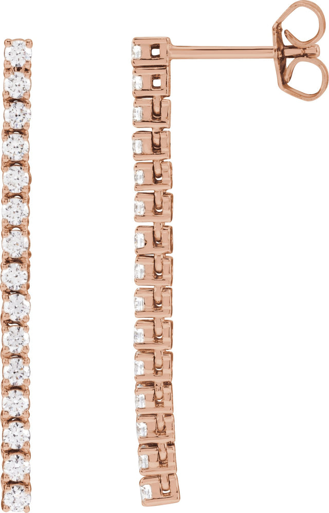 14K Gold Round Natural Diamond Accented Drop Earrings - Rose Gold