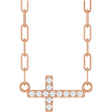 14K Gold Round Natural Diamond Accented Sideways Cross Necklace – 19.3x10.8mm - Rose Gold