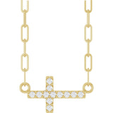 14K Gold Round Natural Diamond Accented Sideways Cross Necklace – 19.3x10.8mm - Yellow Gold
