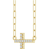 14K Gold Round Natural Diamond Accented Sideways Cross Necklace – 19.3x10.8mm - Yellow Gold - view 2