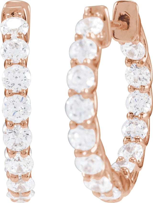 14K Gold Round Lab-Grown Diamond Inside-Outside Hoop Earrings – 2.8mm Stones - Rose Gold - view 2