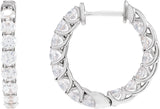 14K Gold Round Natural Diamond Inside-Outside Hoop Earrings – 2.8mm Stones - White Gold