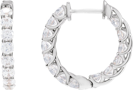 14K Gold Round Natural Diamond Inside-Outside Hoop Earrings – 2.8mm Stones - White Gold
