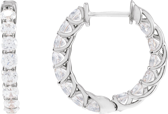 14K Gold Round Natural Diamond Inside-Outside Hoop Earrings – 2.8mm Stones - White Gold