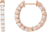 14K Gold Round Lab-Grown Diamond Inside-Outside Hoop Earrings – 2.8mm Stones - Rose Gold
