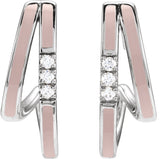 14K Gold Round Natural Diamond Accented Double-Row Enamel Hoop Earrings - White Gold - view 2