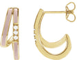14K Gold Round Natural Diamond Accented Double-Row Enamel Hoop Earrings - Yellow Gold