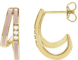 14K Gold Round Natural Diamond Accented Double-Row Enamel Hoop Earrings - Yellow Gold