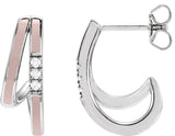 14K Gold Round Natural Diamond Accented Double-Row Enamel Hoop Earrings - White Gold