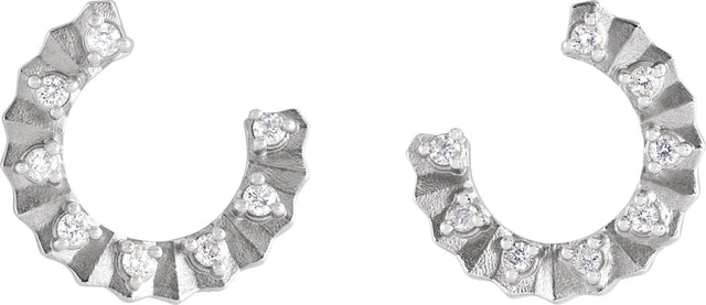 14K Gold Round Natural Diamond Accented Forward-Facing Earrings - White Gold - view 2