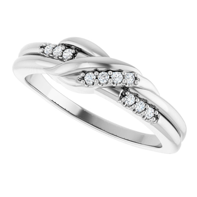 14K Gold Round Natural Diamond Accented Knot Ring – 1.2mm Stones - White Gold - view 5