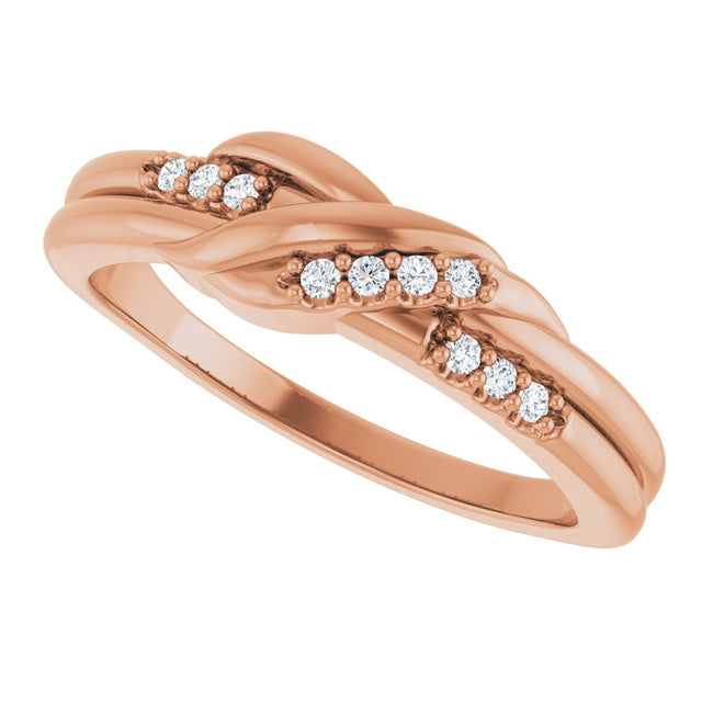 14K Gold Round Natural Diamond Accented Knot Ring – 1.2mm Stones - Rose Gold - view 5