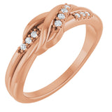 14K Gold Round Natural Diamond Accented Knot Ring – 1.2mm Stones - Rose Gold