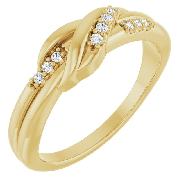 14K Gold Round Natural Diamond Accented Knot Ring – 1.2mm Stones - Yellow Gold