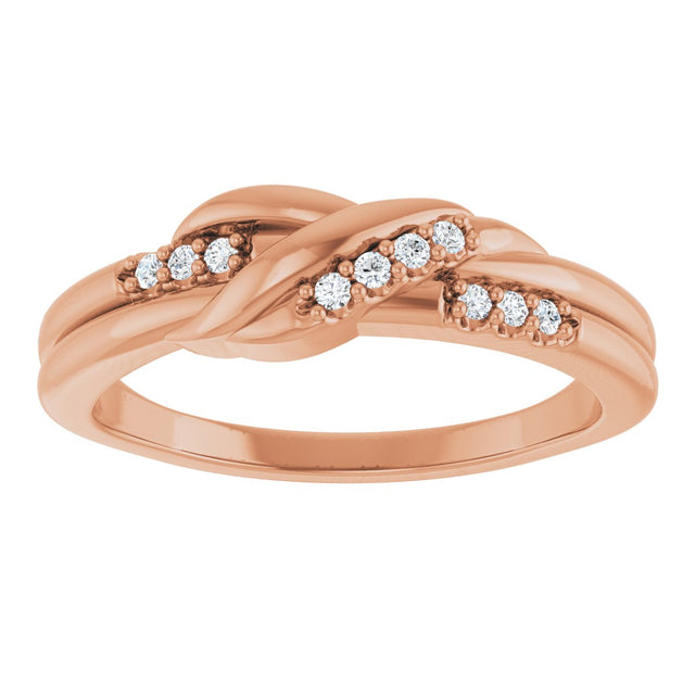 14K Gold Round Natural Diamond Accented Knot Ring – 1.2mm Stones - Rose Gold - view 3