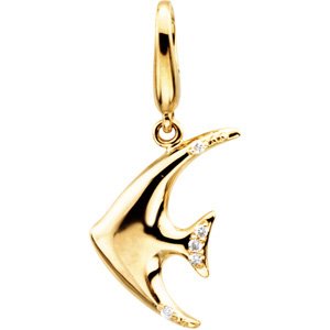 14K Gold Round Natural Diamond Accented Angelfish Pendant