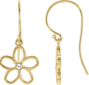 14K Gold Round Natural Diamond Flower Earrings – 2mm Stones