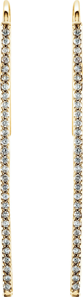 14K Gold Round Natural Diamond Bar Earrings - Yellow Gold