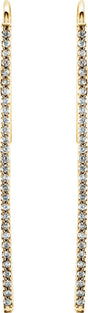 14K Gold Round Natural Diamond Bar Earrings - Yellow Gold