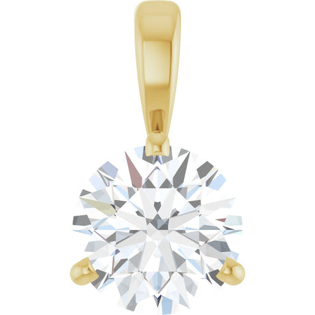 14K Gold Round Natural Diamond Solitaire Necklace or Pendant - Yellow Gold