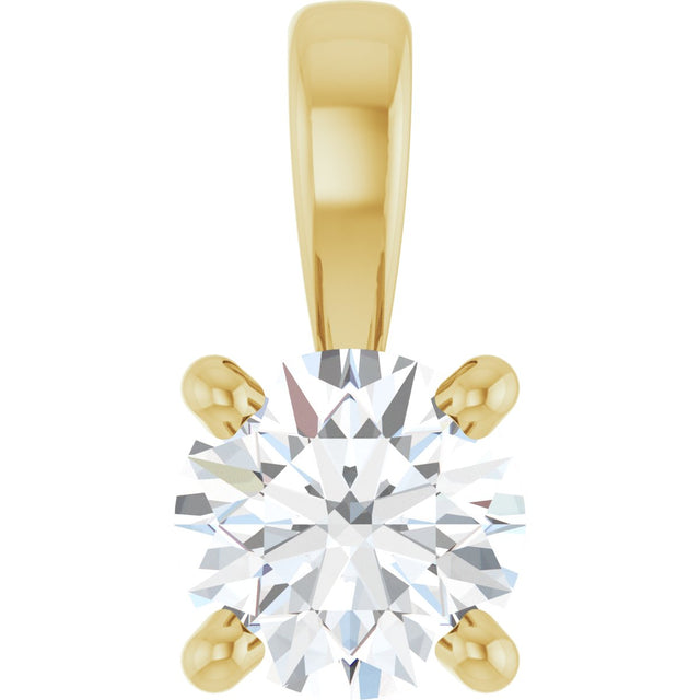 14K Gold Round Natural Diamond Solitaire Necklace or Pendant – up to 1 1/4 CTW - Yellow Gold