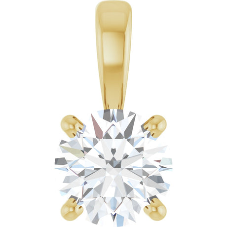 14K Gold Round Natural Diamond Solitaire Necklace or Pendant – up to 1 1/4 CTW - Yellow Gold