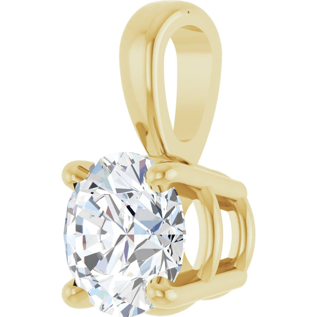 14K Gold Round Natural Diamond Solitaire Necklace or Pendant – up to 1 1/4 CTW - Yellow Gold - view 2