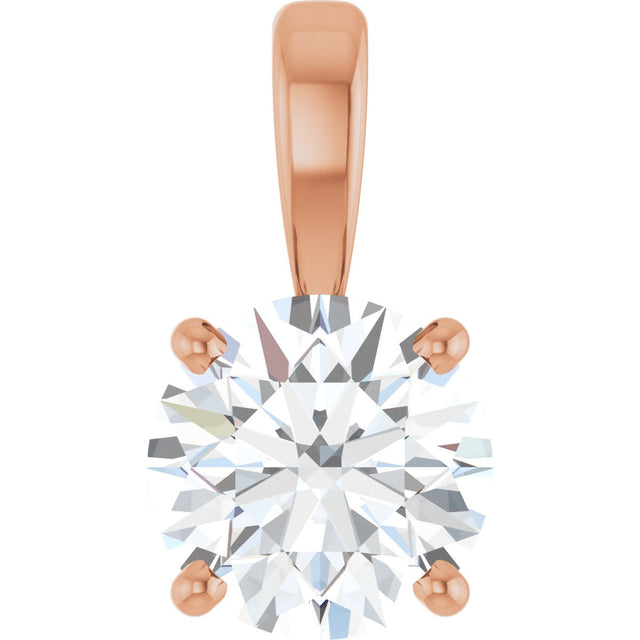 14K Gold Round Lab-Grown Diamond Solitaire Necklace or Pendant – up to 1 1/4 CTW - Rose Gold