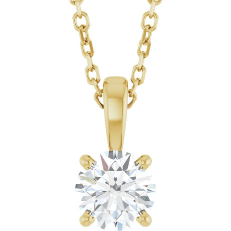 14K Gold Round Lab-Grown Diamond Solitaire Necklace or Pendant – up to 1 1/4 CTW - Yellow Gold