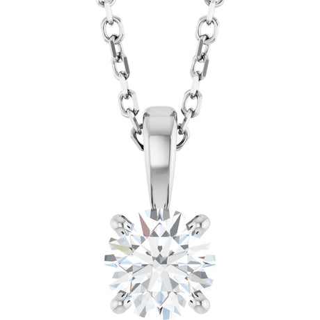 14K Gold Round Natural Diamond Solitaire Necklace or Pendant – 4-5mm Stones - White Gold