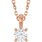14K Gold Round Natural Diamond Solitaire Necklace or Pendant – up to 1 1/4 CTW - Rose Gold