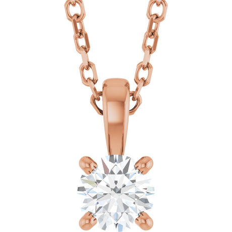 14K Gold Round Natural Diamond Solitaire Necklace or Pendant – up to 1 1/4 CTW - Rose Gold