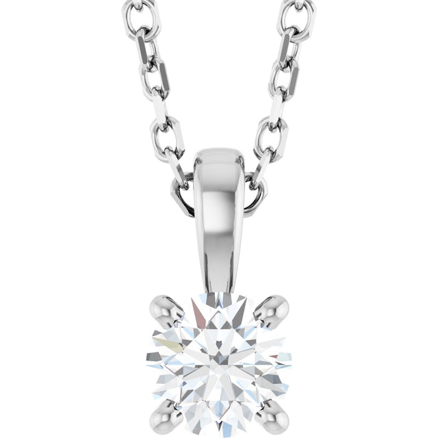 14K Gold Round Natural Diamond Solitaire Necklace or Pendant – 4-5mm Stones - White Gold