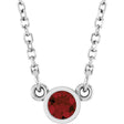 Platinum Round Natural Mozambique Garnet Bezel-Set Solitaire Birthstone Necklace