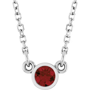 Platinum Round Natural Mozambique Garnet Bezel-Set Solitaire Birthstone Necklace