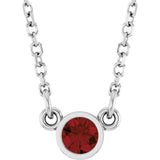 14K Gold Round Natural Mozambique Garnet Bezel-Set Solitaire Birthstone Necklace II - White Gold