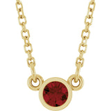 14K Gold Round Natural Mozambique Garnet Bezel-Set Solitaire Birthstone Necklace II - Yellow Gold