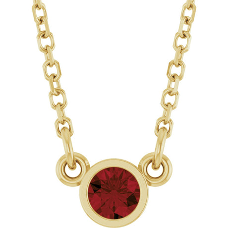 14K Gold Round Natural Mozambique Garnet Bezel-Set Solitaire Birthstone Necklace II - Yellow Gold
