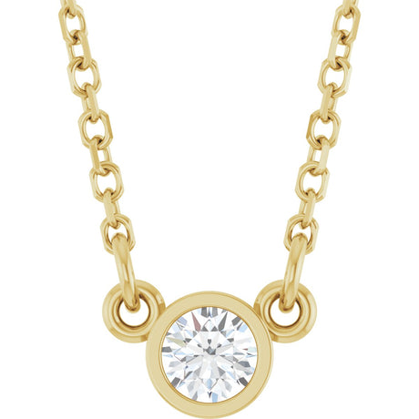 14K Gold Round Natural White Sapphire Bezel-Set Solitaire Birthstone Necklace II - Yellow Gold