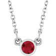 Platinum Round Lab-Grown Ruby Bezel-Set Solitaire Birthstone Necklace
