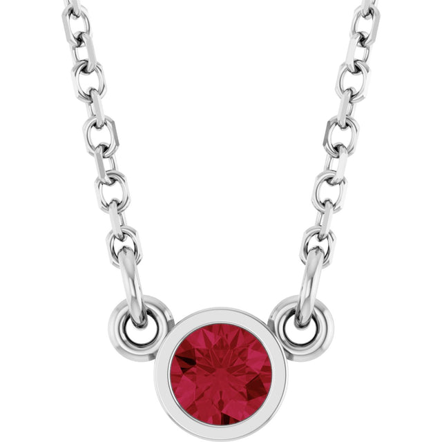 14K Gold Round Natural Ruby Bezel-Set Solitaire Birthstone Necklace - White Gold