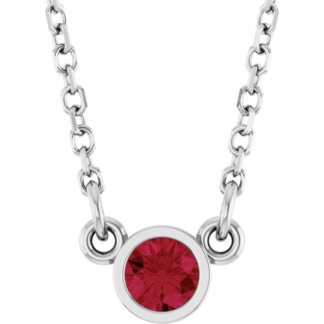 14K Gold Round Lab-Grown Ruby Bezel-Set Solitaire Birthstone Necklace - White Gold