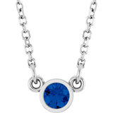 Platinum Round Natural Blue Sapphire Bezel-Set Solitaire Birthstone Necklace