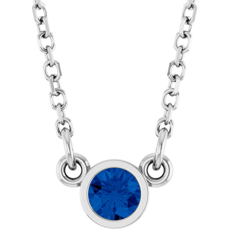 Platinum Round Lab-Grown Blue Sapphire Bezel-Set Solitaire Birthstone Necklace