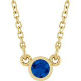 14K Gold Round Natural Blue Sapphire Bezel-Set Solitaire Birthstone Necklace - Yellow Gold