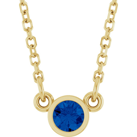14K Gold Round Natural Blue Sapphire Bezel-Set Solitaire Birthstone Necklace - Yellow Gold