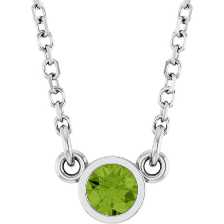 Platinum Round Natural Peridot Bezel-Set Solitaire Birthstone Necklace